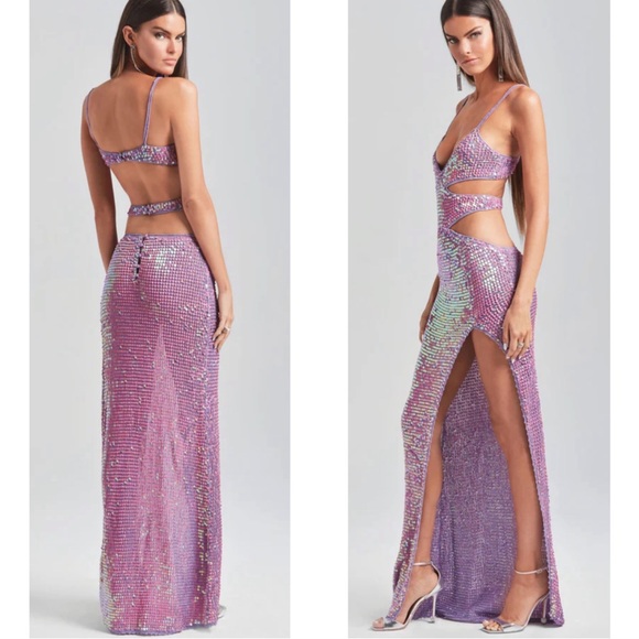 Retrofete Coco Crochet Sequin Embellished Cutout Iridescent Maxi Dress M/L - Picture 3 of 13